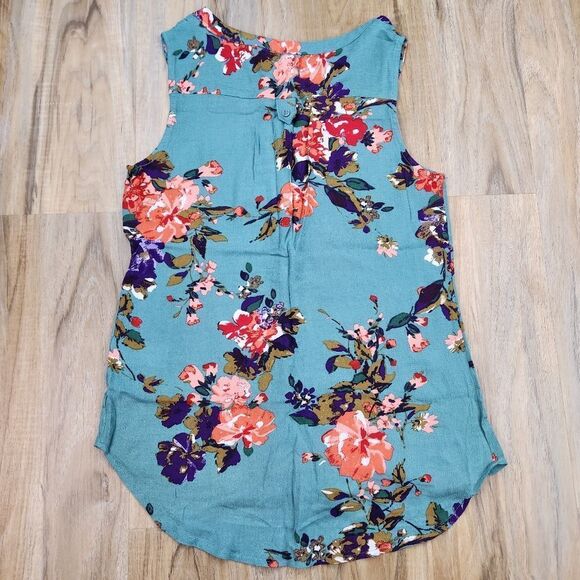 🔺️NWT Market & Spruce Sage Floral Prat Henley Sleeveless Top Large - Picture 4 of 13